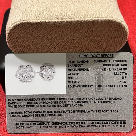 SAKS FIFTH AVE NIB AUTHENTIC LUXURY COLORLESS DIAMONDS/18K WHITE GOLD EARRINGS - Picture 14 of 15